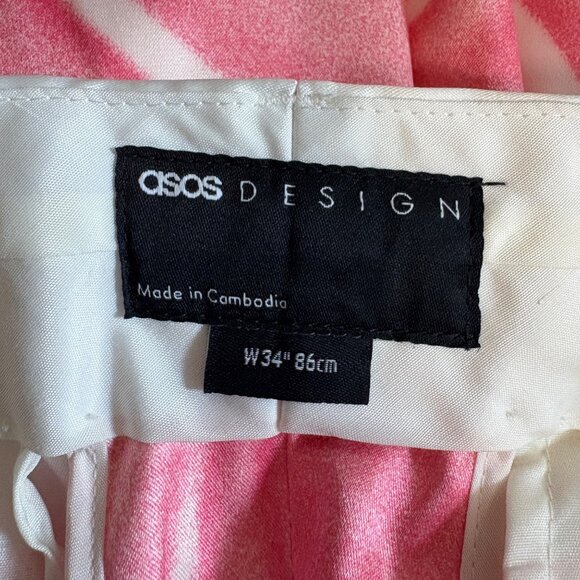 ASOS Design Mens Pink White Marble Print Board Shorts Size W34 Satin Casual - Picture 4 of 7